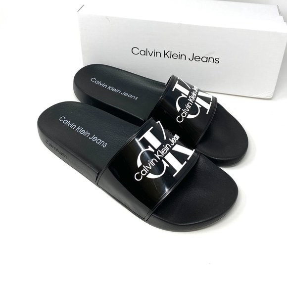 💖MEGA SALE💖 Calvin Klein Mavett Monogram Slide Sandal Black Men's Size - Picture 2 of 12